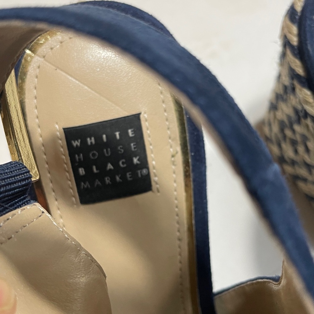 White House Black Market Navy Suede Wedge Sandals in size 9 - Picture 2 of 8